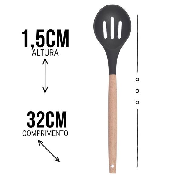 Imagem de Colher Raspa Tudo Perfurada De Arroz Silicone Bambu 32cm