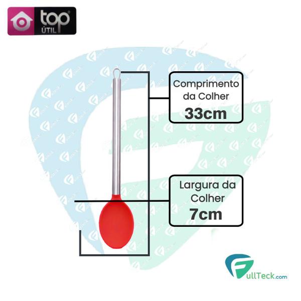 Imagem de Colher Servir Silicone Cabo Aço Inox Cozinha 33cm Vermelho