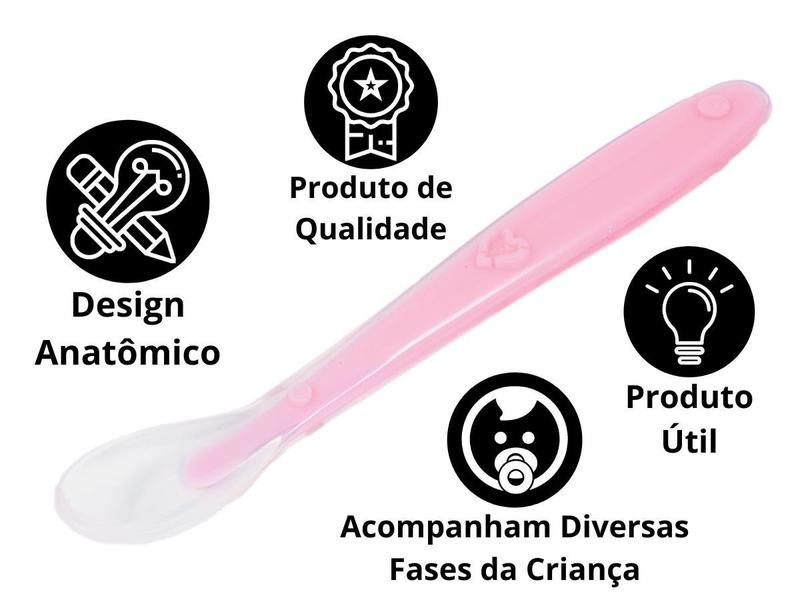 Imagem de Colher Silicone Infantil Introdução Azul Rosa Antaômica Buba