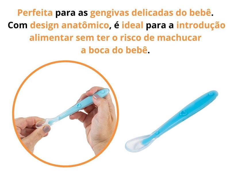 Imagem de Colher Silicone Infantil Introdução Azul Rosa Antaômica Buba