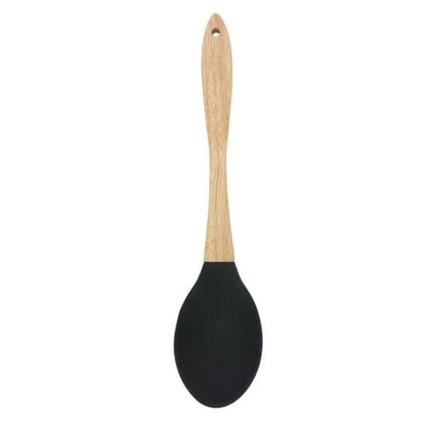 Imagem de Colher Utensílio Silicone Resistente Cabo Madeira