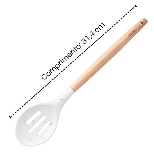 Imagem de Colher Vazada Silicone e Madeira Utensilio de Cozinha 31cm