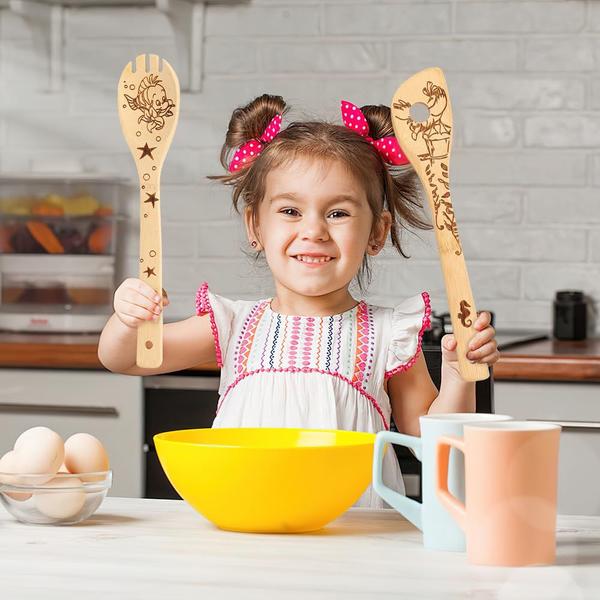 Imagem de Colheres de Bambu Orgânico The Little Mermaid - Utensílios de Cozinha Antiaderentes com Design Personalizado