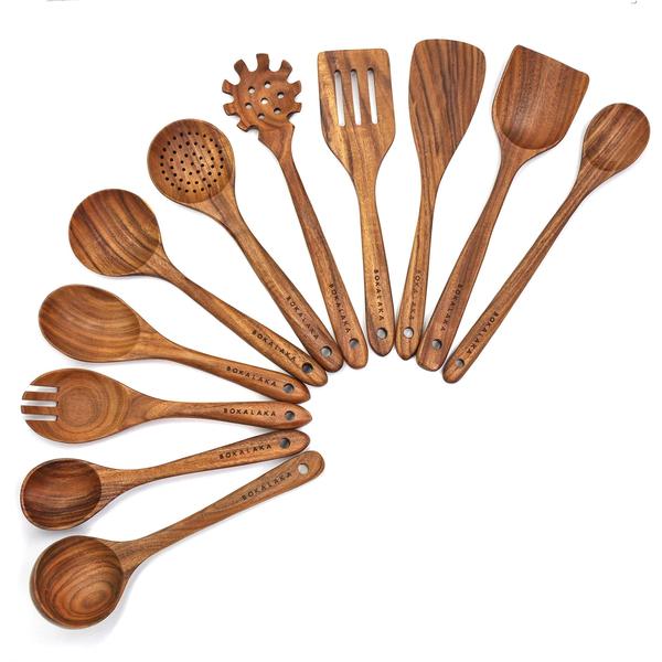 Imagem de Colheres de Madeira para Cozinhar,11 Utensílios de Cozinha de Madeira de 11 Pcs Conjunto utensílios de madeira para cozinhar utensílios de madeira espátulas de madeira