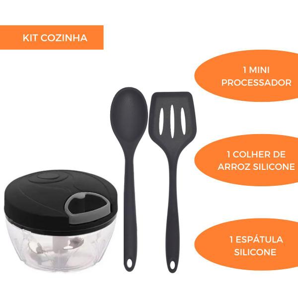 Imagem de Colheres Silicone + Mini Processador Triturador Kit 3 peças