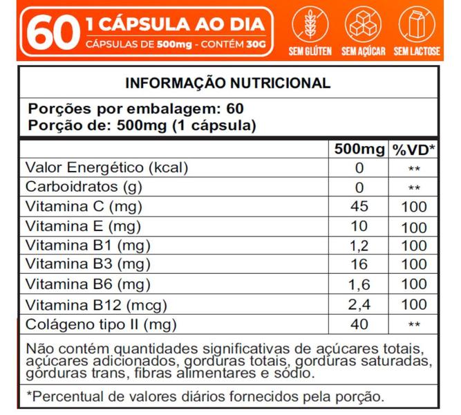 Imagem de Collagen II C+ - Colágeno Tipo II 40mg, com Vitaminas C, E e Vitaminas do Complexo B, 60 cápsulas, 2 meses, Fortalvit