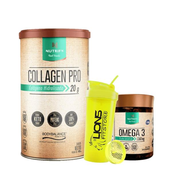 Imagem de COLLAGEN PRO 450G - Colágeno Body Balance - Nutrify +Omega 3 60 caps Nutrify + Coqueteleira Cor Sortida 700 ml