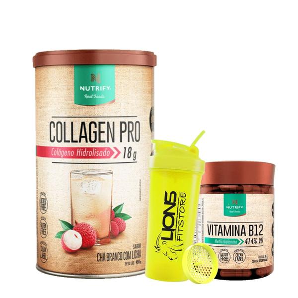 Imagem de COLLAGEN PRO 450G - Colágeno Body Balance - Nutrify + Vitmina b12 60 caps Nutrify + Coqueteleira Cor Sortida 700 ml