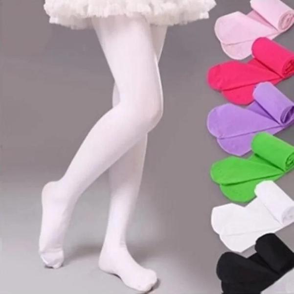 Imagem de Collants de Ballet Branco de Veludo para Meninas - Meia-calça Infantil Profissional