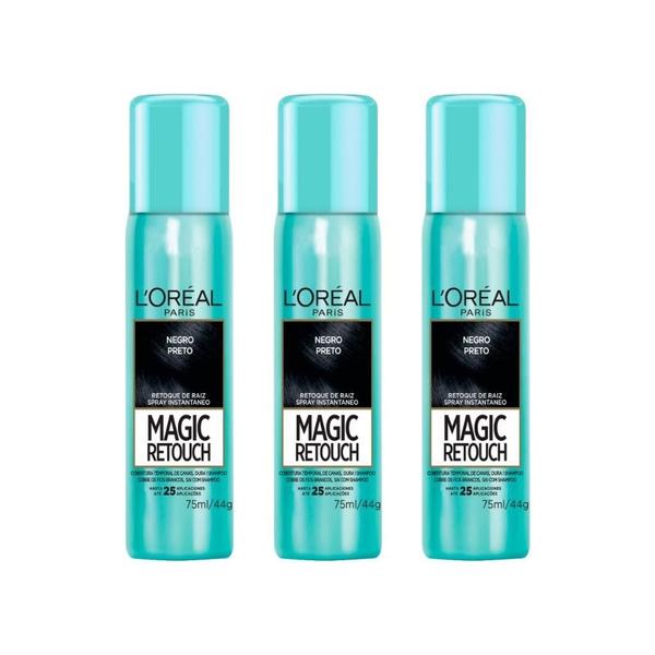 Imagem de Coloraçao Loreal Magic Retouch 75Ml Spray Preto - Kit 3Un