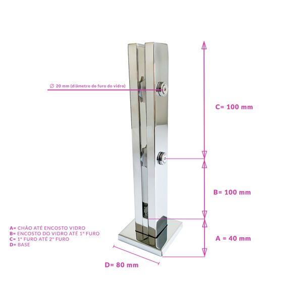 Imagem de Coluna Torre Pinça Em Aço Inox Polido 30 cm Para Vidro