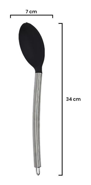 Imagem de Com 7 Peças Preto Utensílios Para Cozinha em Silicone e Aço Inox Profissional