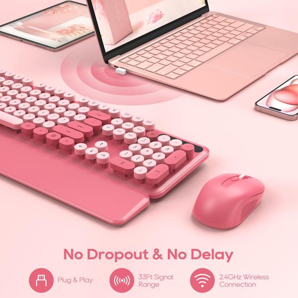 Imagem de Combinação de teclado e mouse sem fio SABLUTE Pink Retro