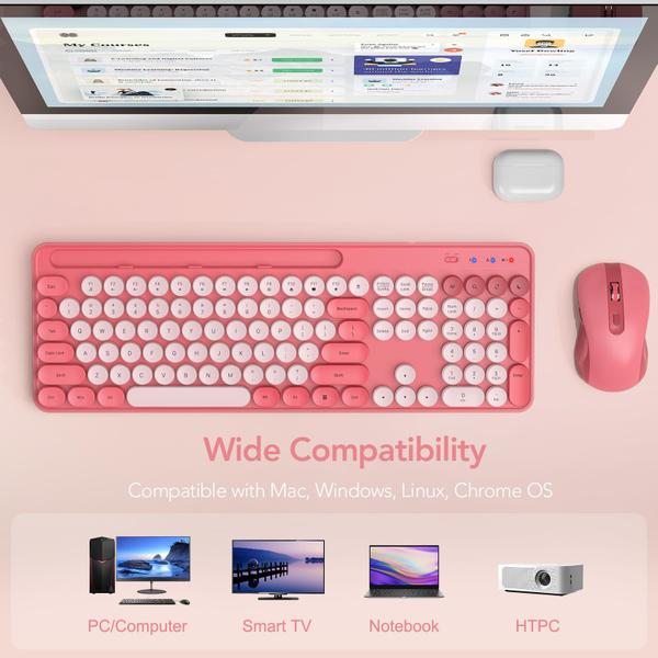 Imagem de Combinação de teclado e mouse sem fio SABLUTE Retro Round Pink