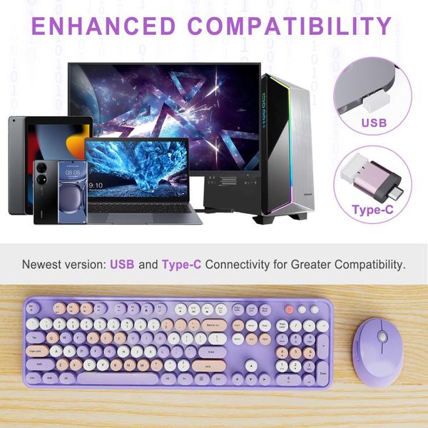 Imagem de Combinação de teclado e mouse sem fio SkyGive Ergonomic Purple