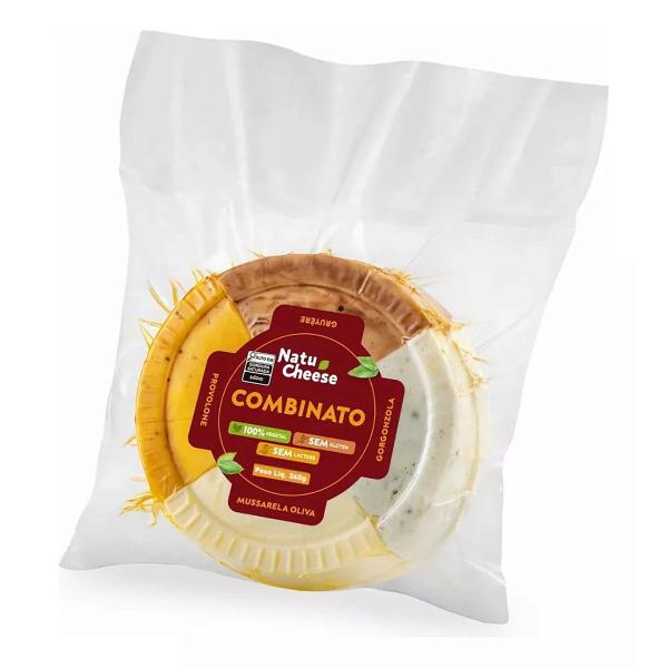 Combinato De Queijo Vegetal Gorgonzola/ Mussarela Oliva/ Provolone E Gruyére Sem Lactose 240g NatuCheese Imagem de Combinato De Queijo Vegetal Gorgonzola/ Mussarela Oliva/ Provolone E Gruyére Sem Lactose 240g NatuCheese