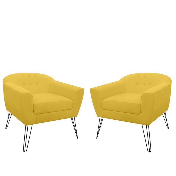 Imagem de Combo 02 Poltrona Decorativa Jolly Pés Aramado Suede Amarelo - DS Estofados