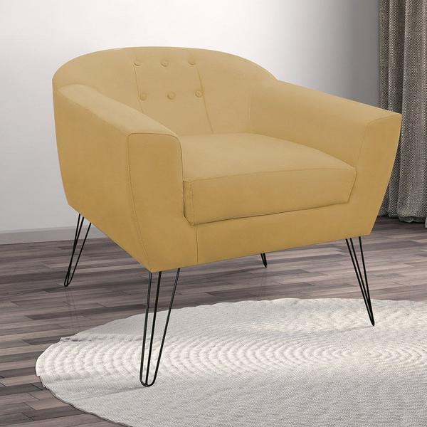 Imagem de Combo 02 Poltrona Decorativa Jolly Pés Aramado Suede Amarelo - DS Estofados