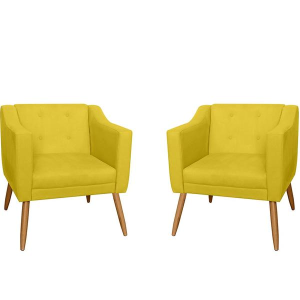 Imagem de Combo 02 Poltrona Decorativa Lavinia Pés Palito Suede Amarelo - DS Estofados