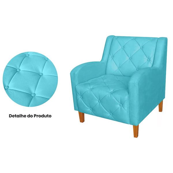 Imagem de Combo 02 Poltrona Decorativa Munique Pés Trapézio Suede Azul Turquesa - DS Estofados