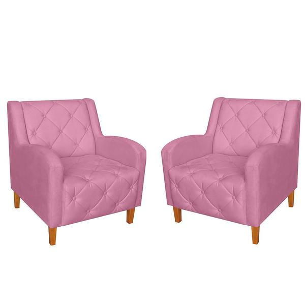 Imagem de Combo 02 Poltrona Decorativa Munique Pés Trapézio Suede Rosa - DS Estofados