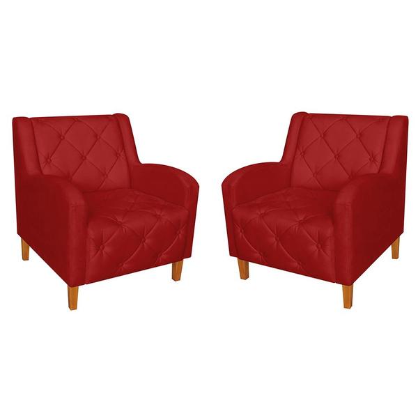 Imagem de Combo 02 Poltrona Decorativa Munique Pés Trapézio Suede Vermelho - DS Estofados