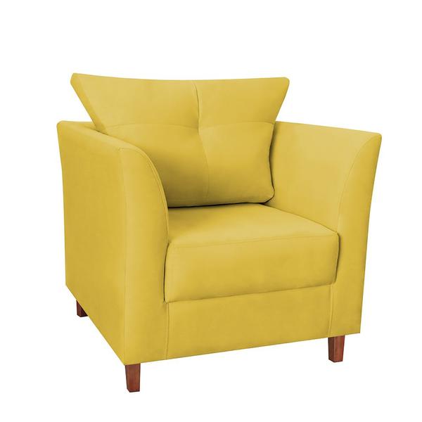 Imagem de Combo 02 Poltronas Decorativa Isis Pés de Madeira Mais Puff Opalla Suede Amarelo - DS Estofados