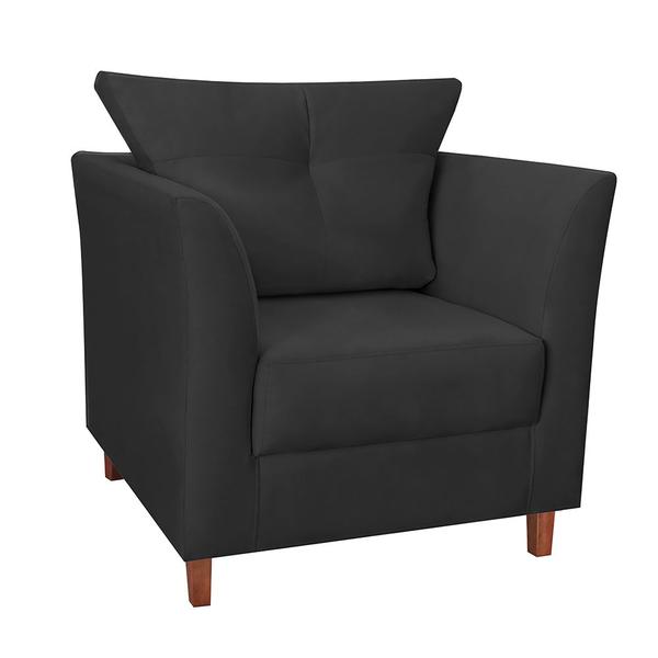 Imagem de Combo 02 Poltronas Decorativa Isis Pés de Madeira Mais Puff Opalla Suede Preto - DS Estofados