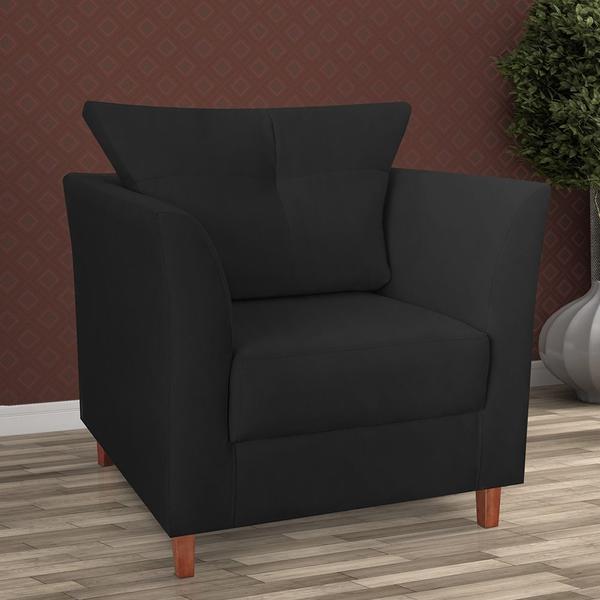 Imagem de Combo 02 Poltronas Decorativa Isis Pés de Madeira Mais Puff Opalla Suede Preto - DS Estofados