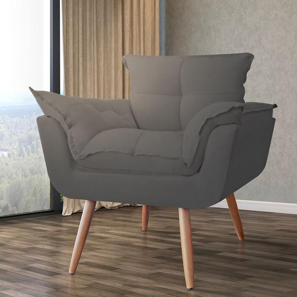 Imagem de Combo 02 Poltronas Decorativa Opalla Pés Palito Suede Cinza - DS Estofados