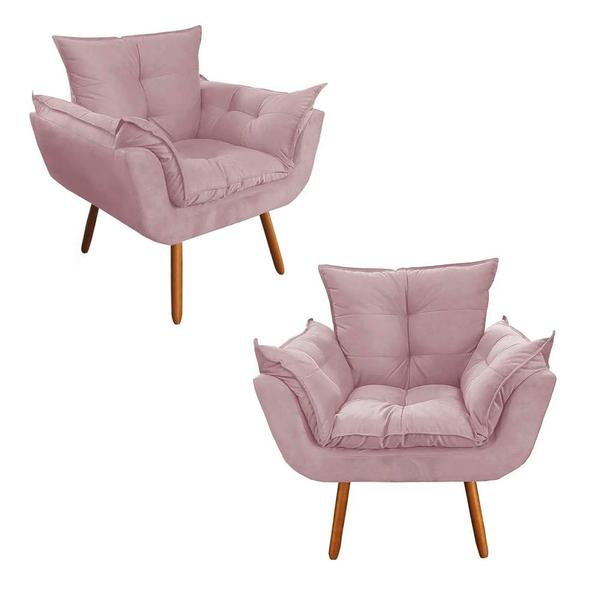 Imagem de Combo 02 Poltronas Decorativa Opalla Pés Palito Suede Rosa - DS Estofados