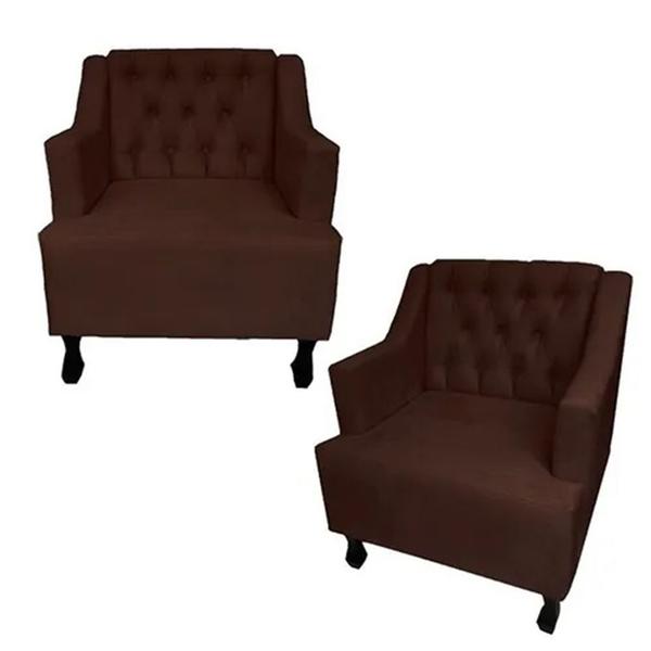 Imagem de Combo 02 Poltronas Decorativa Pés Luis XV Gênises Encosto Estilo Capitonê Suede Marrom - DS Estofados