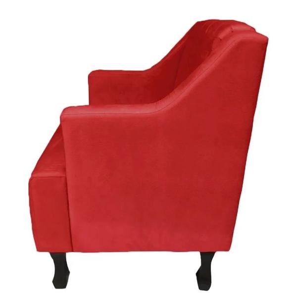 Imagem de Combo 02 Poltronas Decorativa Pés Luis XV Gênises Encosto Estilo Capitonê Suede Vermelho - DS Estofados