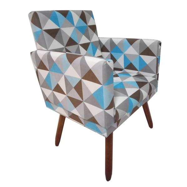 Imagem de Combo 02 Poltronas Decorativa Pés Palito Nina Com Rodapé Suede Triângulo Azul - DS Estofados