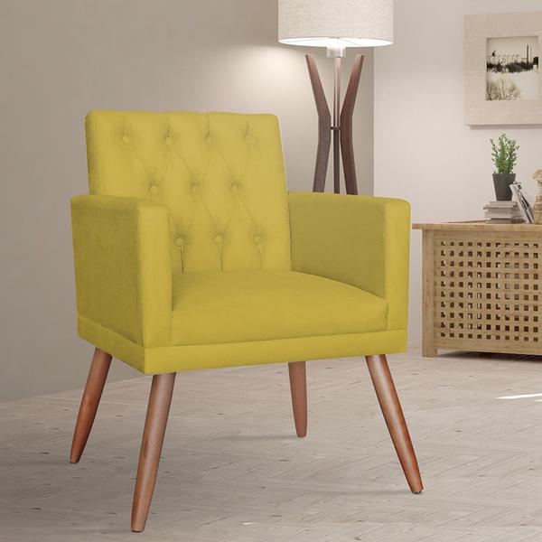 Imagem de Combo 02 Poltronas Decorativa Pés Palito Nina Encosto Estilo Capitonê Amarelo - DS Estofados