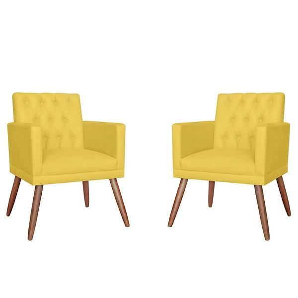 Imagem de Combo 02 Poltronas Decorativa Pés Palito Nina Encosto Estilo Capitonê Amarelo - DS Estofados