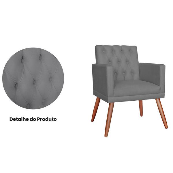 Imagem de Combo 02 Poltronas Decorativa Pés Palito Nina Encosto Estilo Capitonê Cinza - DS Estofados