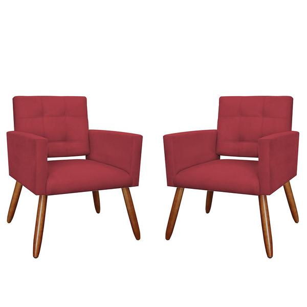 Imagem de Combo 02 Poltronas Decorativas Camila Pés Palito Suede Vermelho - DS Estofados