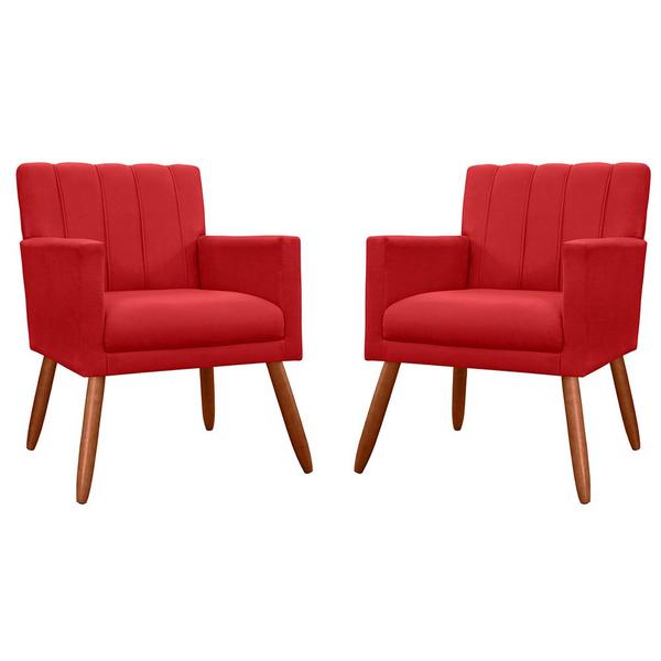 Imagem de Combo 02 Poltronas Decorativas Cecilia Pés Palito Suede Vermelho - DS Estofados