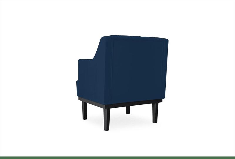 Imagem de Combo 02 Poltronas Decorativas Clássica Com Base Madeira Suede Azul Marinho - DS Estofados