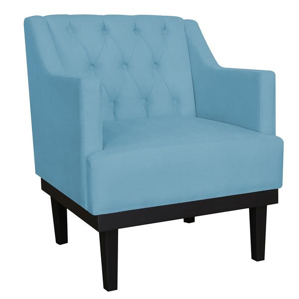 Imagem de Combo 02 Poltronas Decorativas Clássica Com Base Madeira Suede Azul Turquesa - DS Estofados