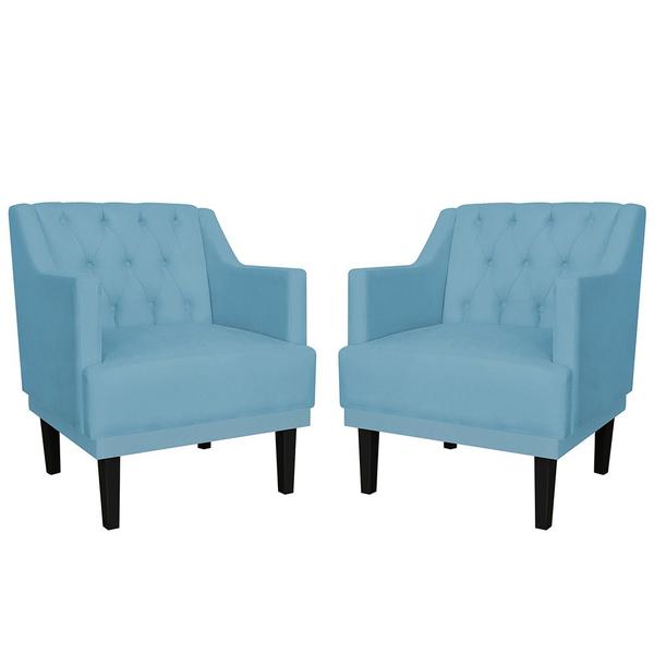 Imagem de Combo 02 Poltronas Decorativas Clássica Pés Trapézio Suede Azul Turquesa - DS Estofados