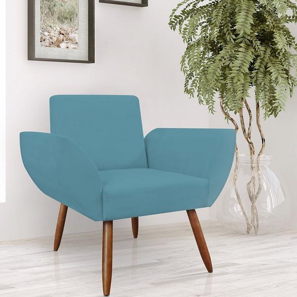 Imagem de Combo 02 Poltronas Decorativas Flora Pés Palito Suede Azul Turquesa - DS Estofados