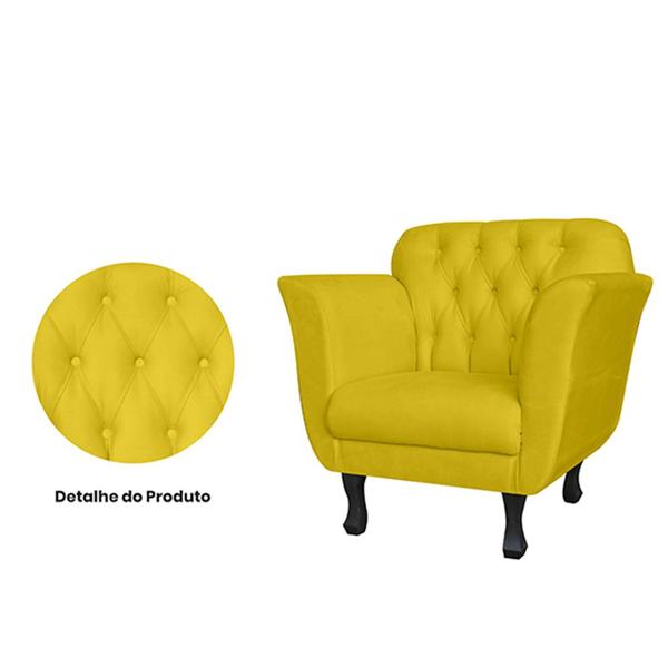 Imagem de Combo 02 Poltronas Decorativas Helena Pés Luís XV Suede Amarelo - DS Estofados