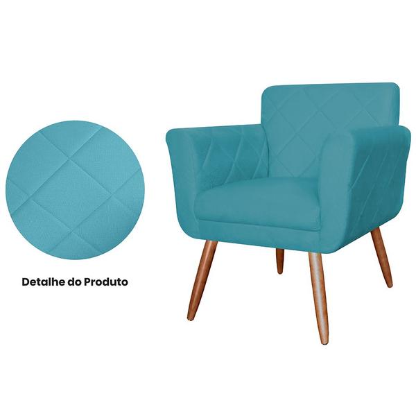 Imagem de Combo 02 Poltronas Decorativas Isabela em Tressê Pés Palito Suede Azul Turquesa - DS Estofados