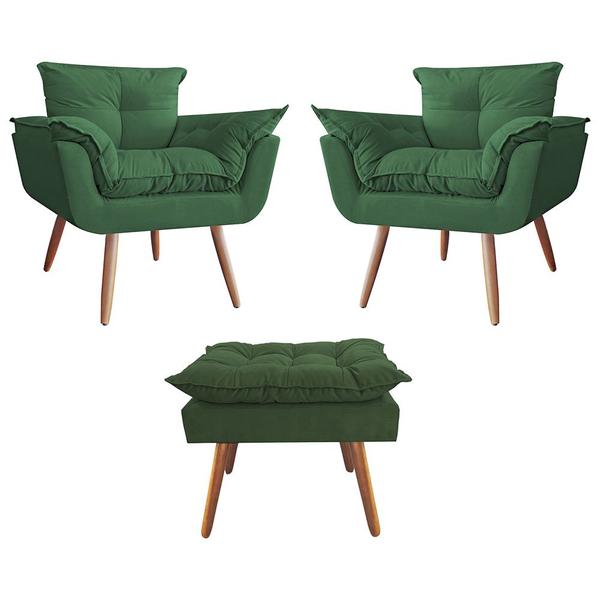 Imagem de Combo 02 Poltronas decorativas mais um Puff Opalla Pés Palito Verde - DS Estofados