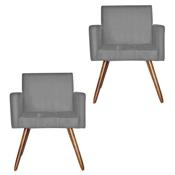 Imagem de Combo 02 Poltronas Decorativas Pés Palito Vitoria Suede Cinza - DS Estofados