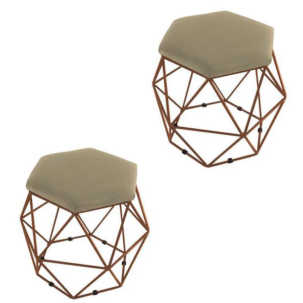 Imagem de Combo 02 Puffs Aramado Bronze Assento Hexagonal Suede Nude - DS Estofados