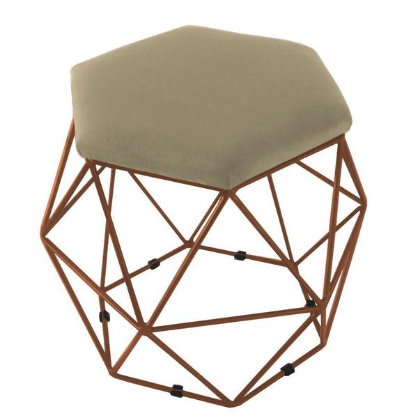 Imagem de Combo 02 Puffs Aramado Bronze Assento Hexagonal Suede Nude - DS Estofados