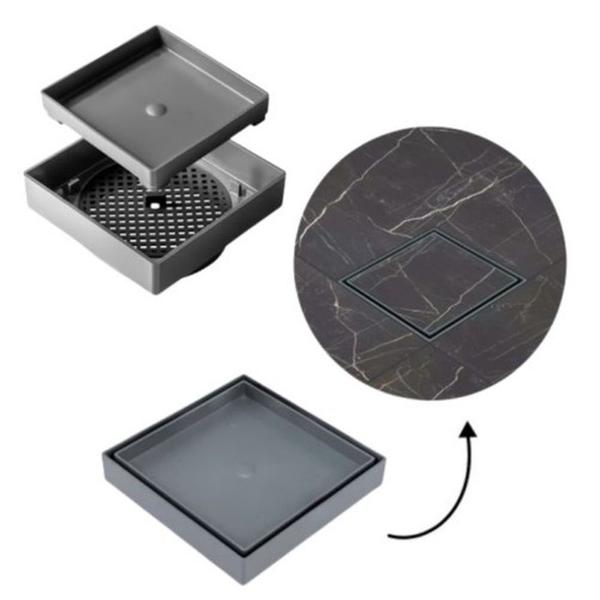 Combo 03 Ralo 10x10 Oculto Piso Porcelanato Inteligente Cinza - Ralo Invisível Imagem de Combo 03 Ralo 10x10 Oculto Piso Porcelanato Inteligente Cinza